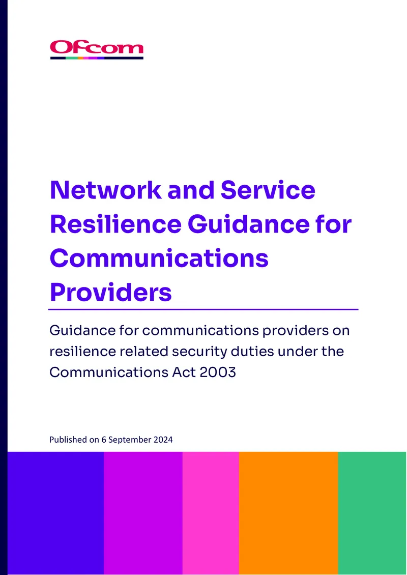 Network and Service Resilience Guidance for Communications Providers