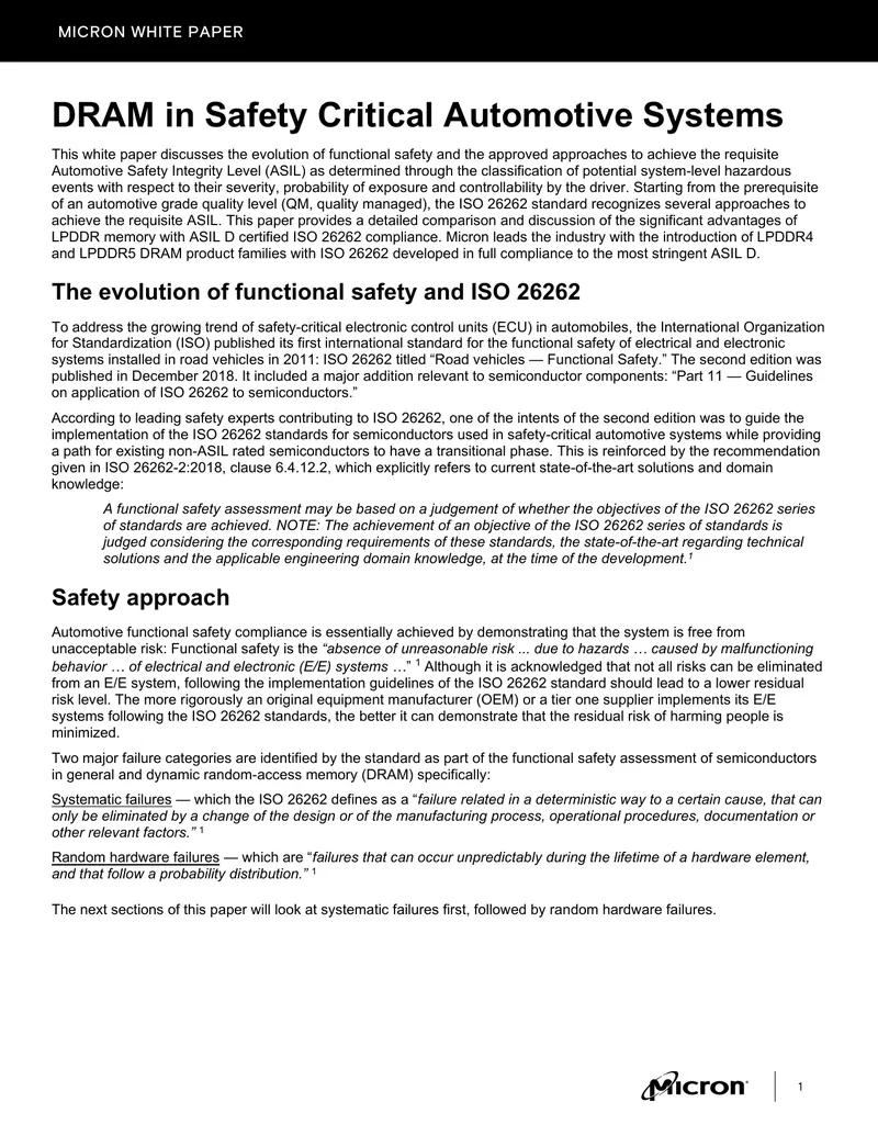 DRAM in Safety Critical Automotive Systems