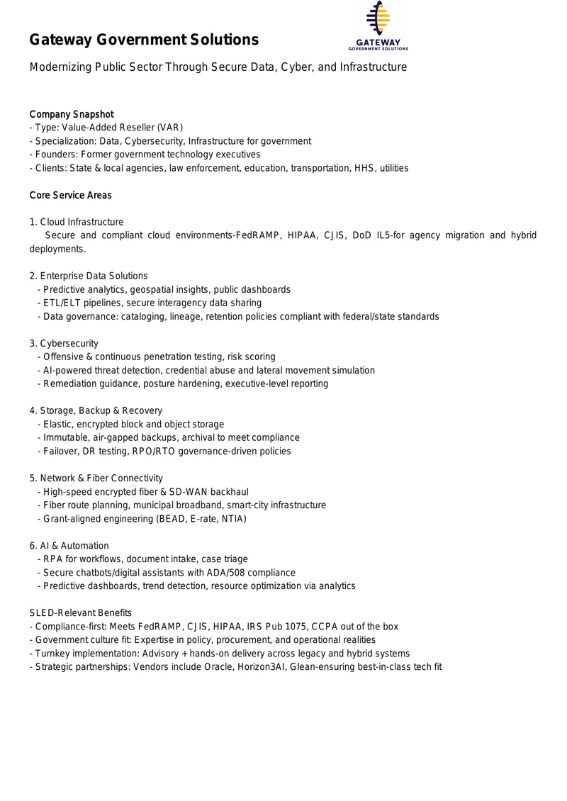 Gateway Government Solutions Service Overview