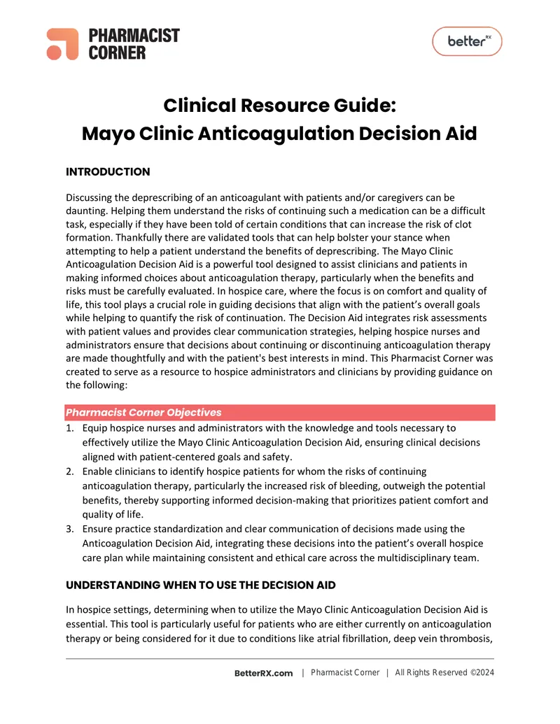 Mayo Clinic Anticoagulation Decision Aid Guide