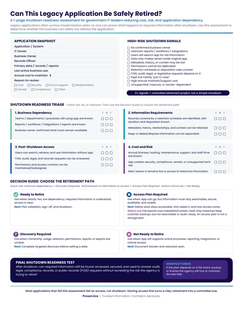 Legacy Application Shutdown Readiness Assessment