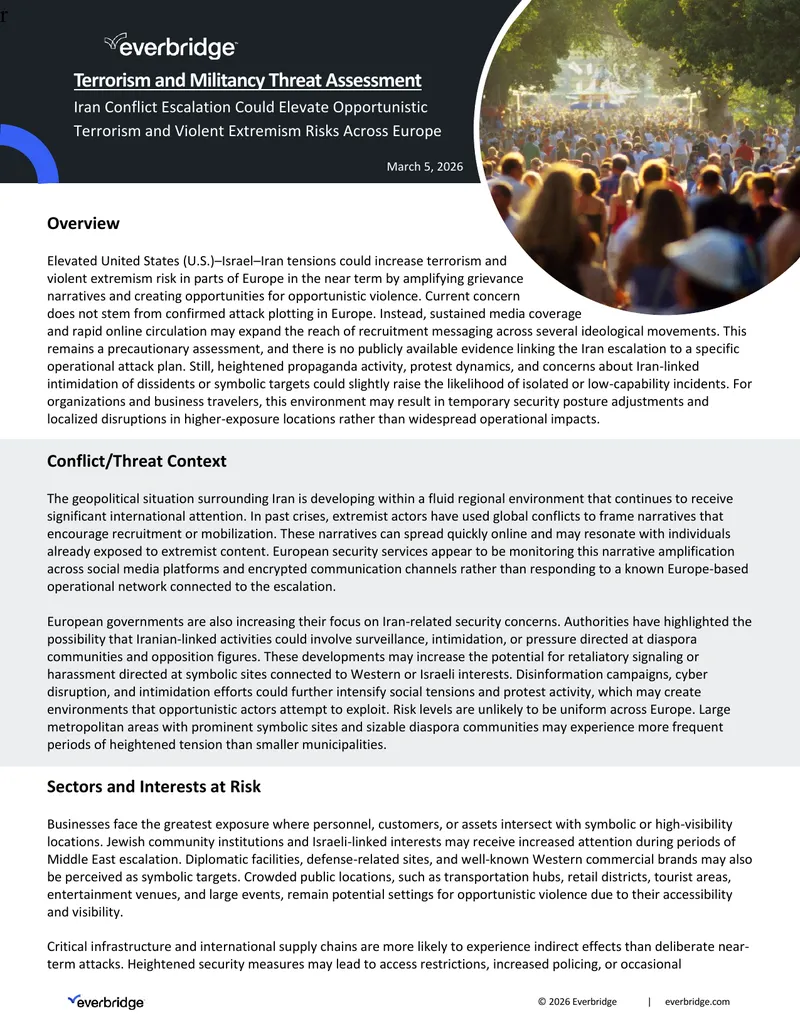 Terrorism and Militancy Threat Assessment on Iran Conflict