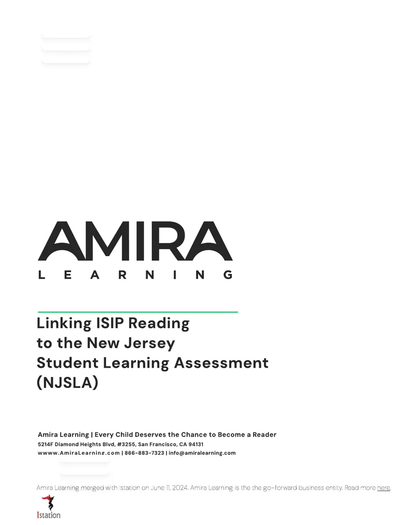 Linking ISIP Reading to New Jersey Student Learning Assessment