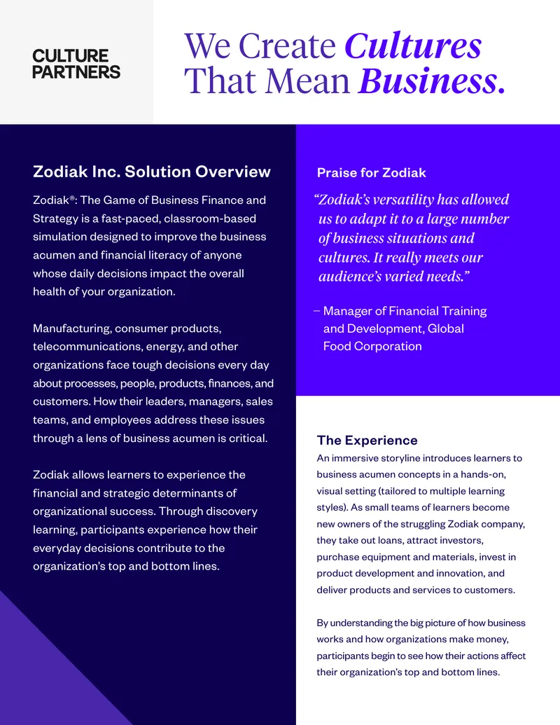Zodiak Business Finance and Strategy Simulation Overview