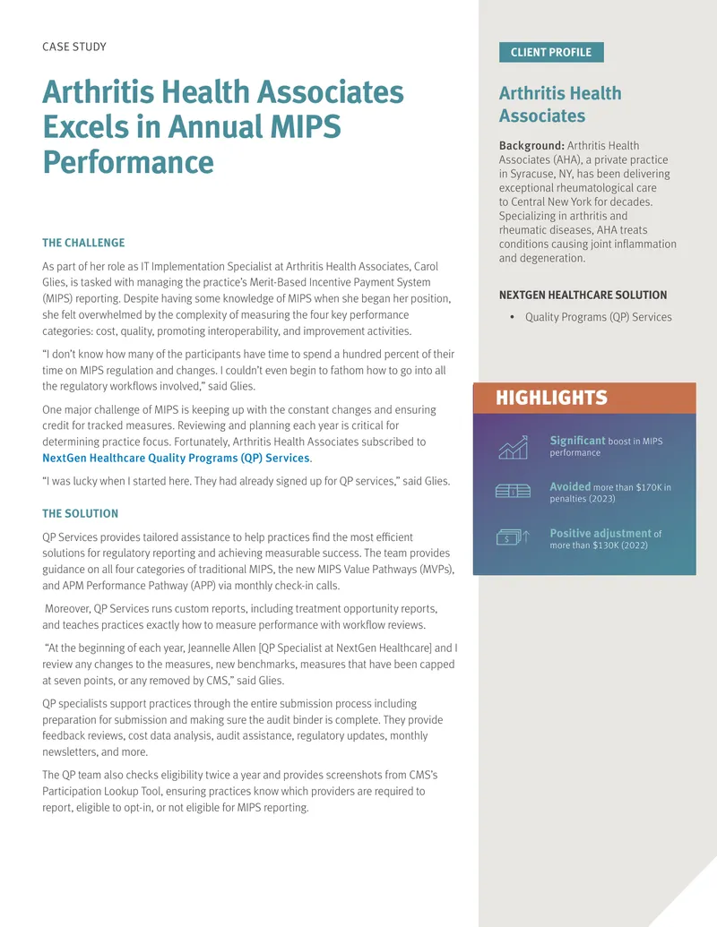 Arthritis Health Associates MIPS Performance Case Study