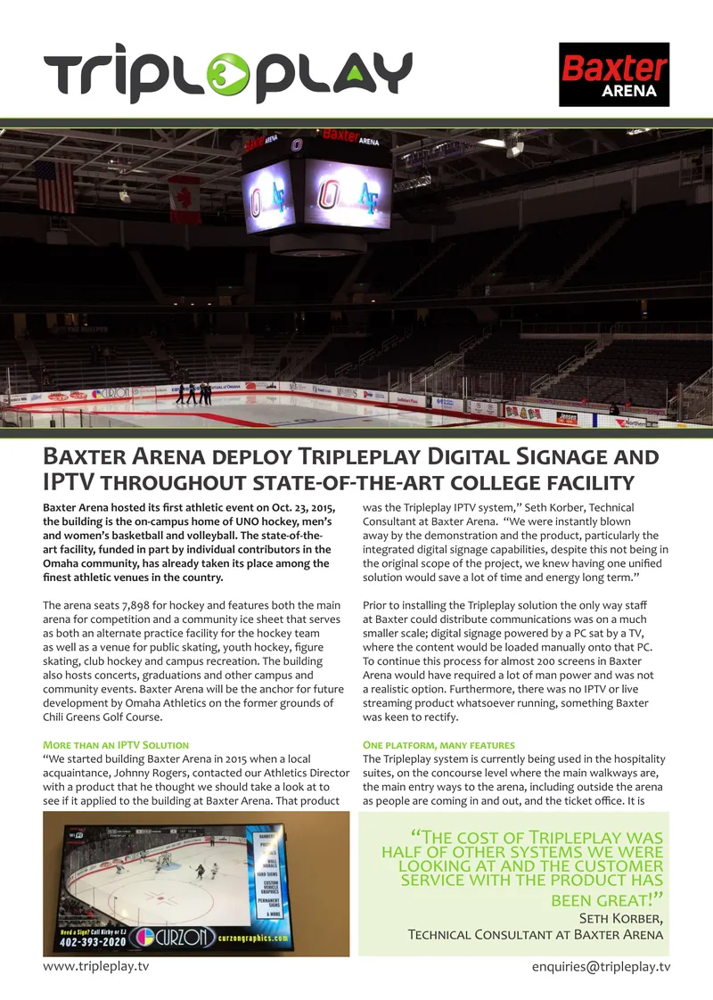 Implementation of Tripleplay Solutions at Baxter Arena