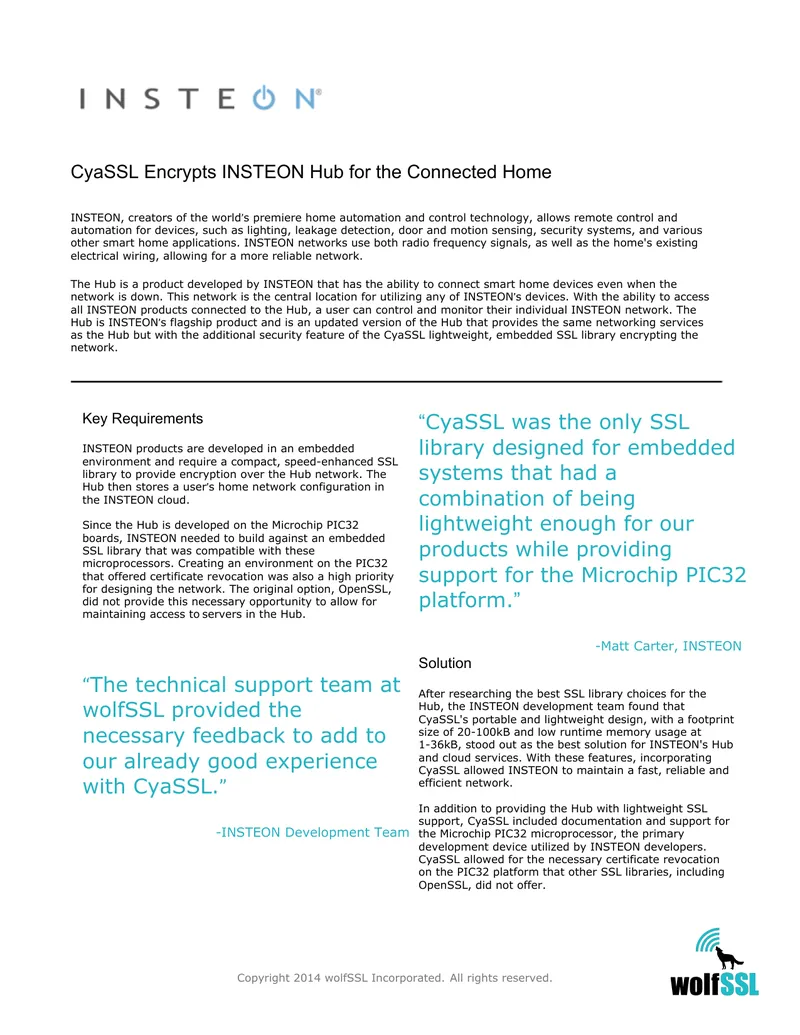 CyaSSL Implementation for INSTEON Hub Security