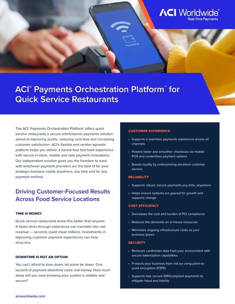 ACI Payments Orchestration Platform for Quick Service Restaurants preview page 1