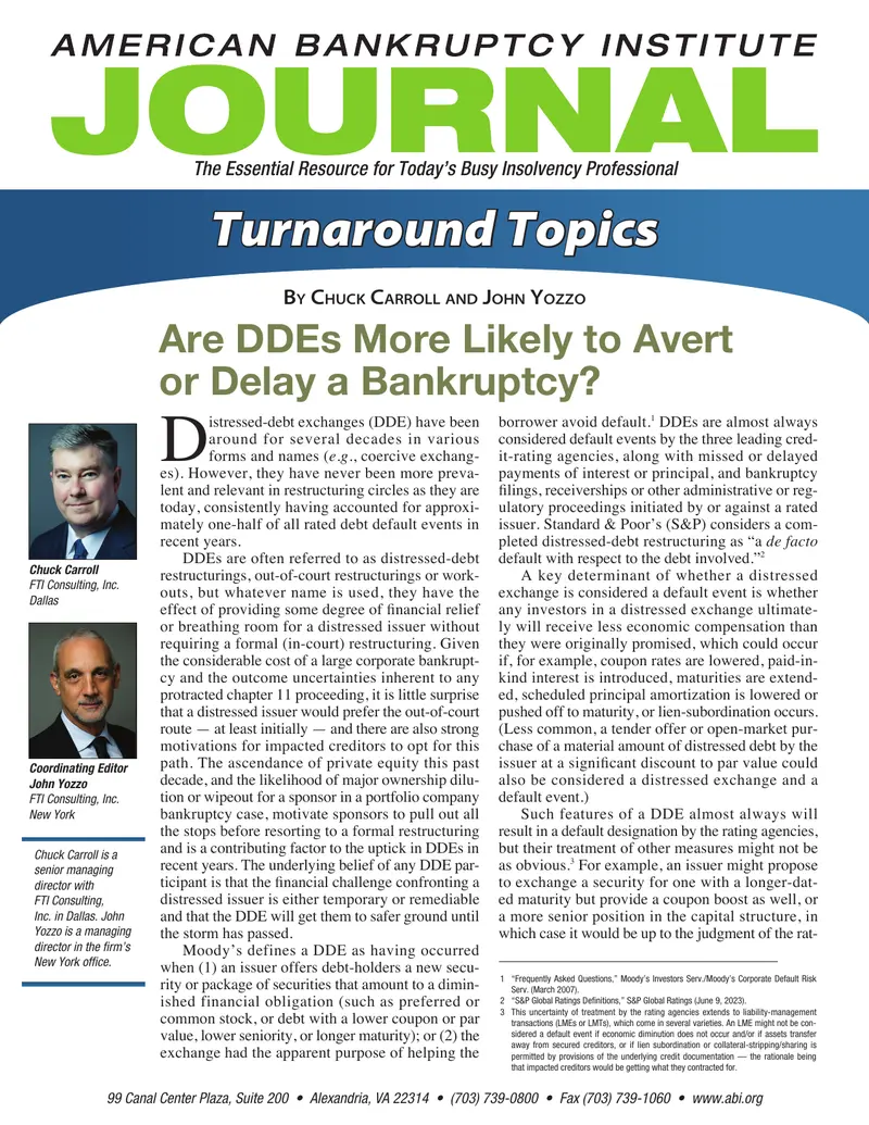 Distressed-Debt Exchanges and Bankruptcy Outcomes
