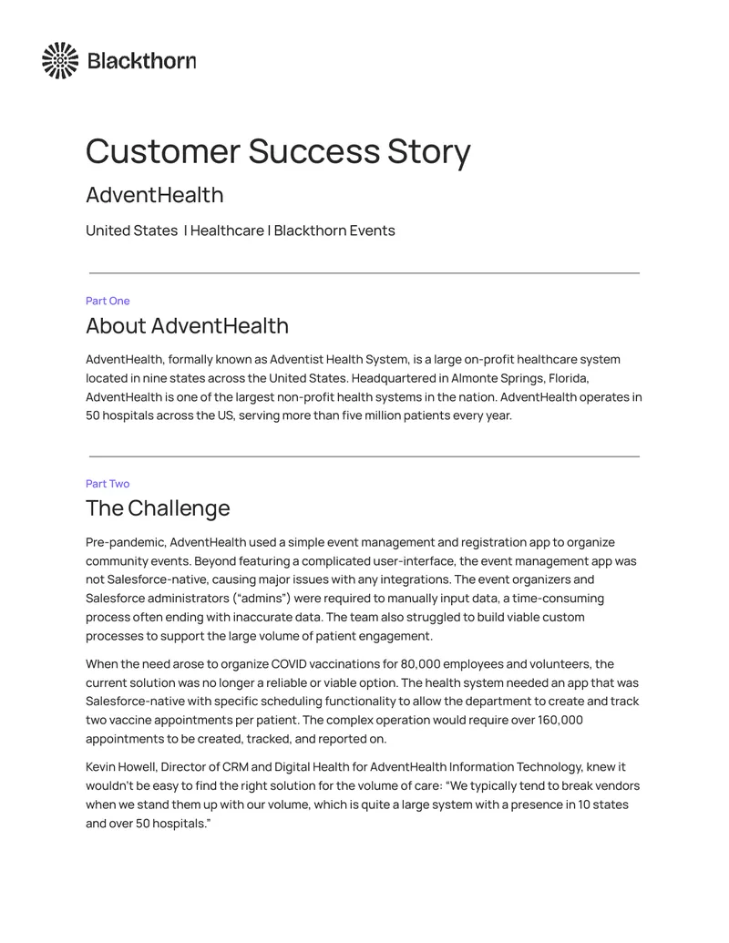 AdventHealth Vaccine Appointment Management Case Study