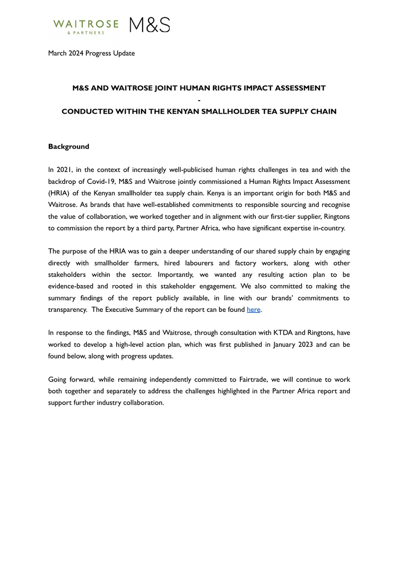 Joint Human Rights Impact Assessment Progress Update
