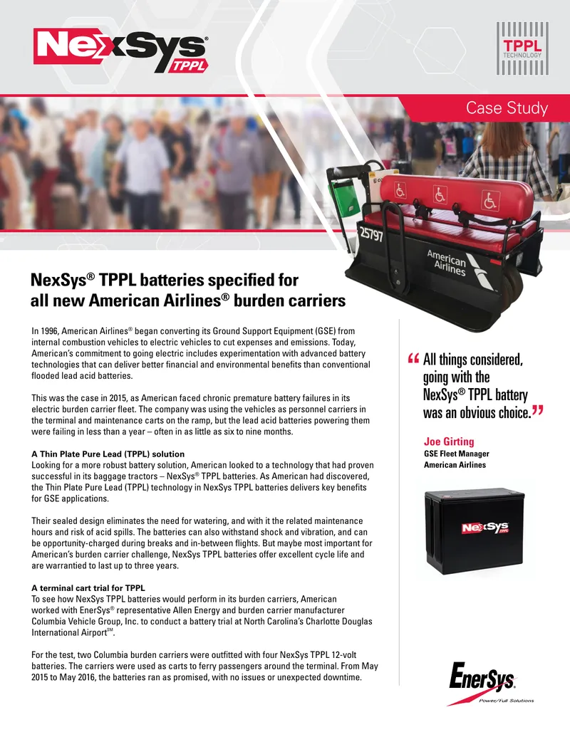 American Airlines Ground Support Equipment Battery Case Study