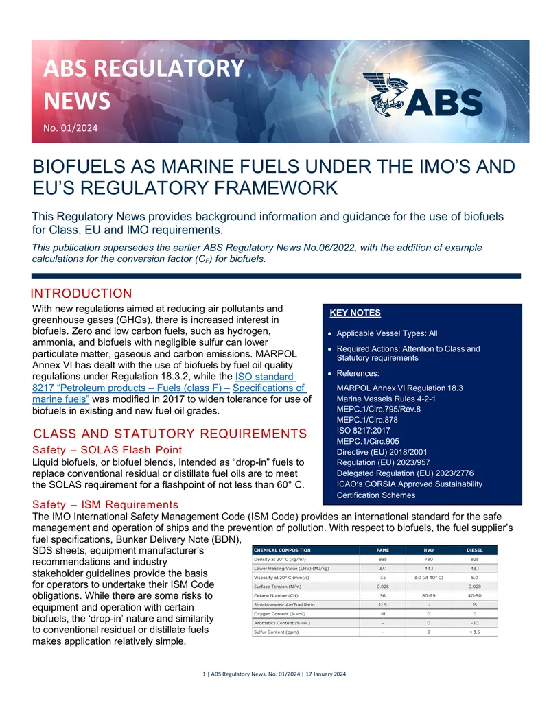 Biofuels as Marine Fuels Under Regulatory Frameworks