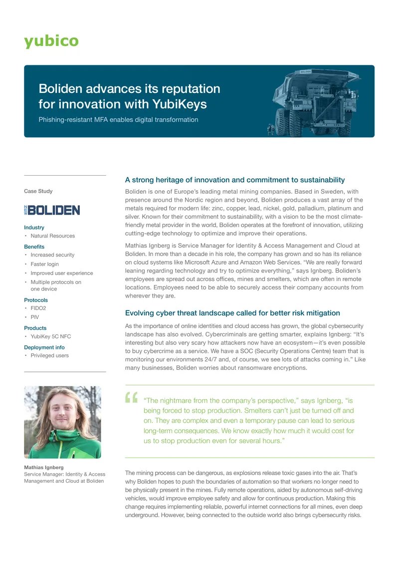 Boliden's Implementation of YubiKeys for Cybersecurity
