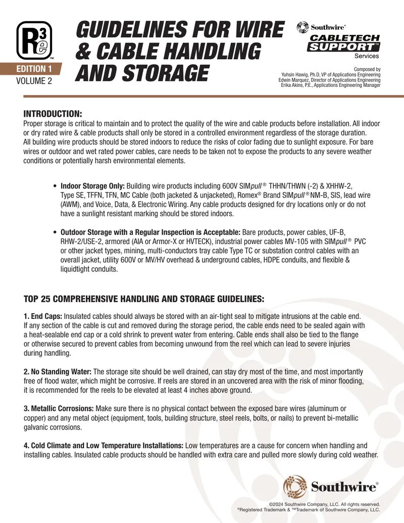 Guidelines for Wire and Cable Handling and Storage