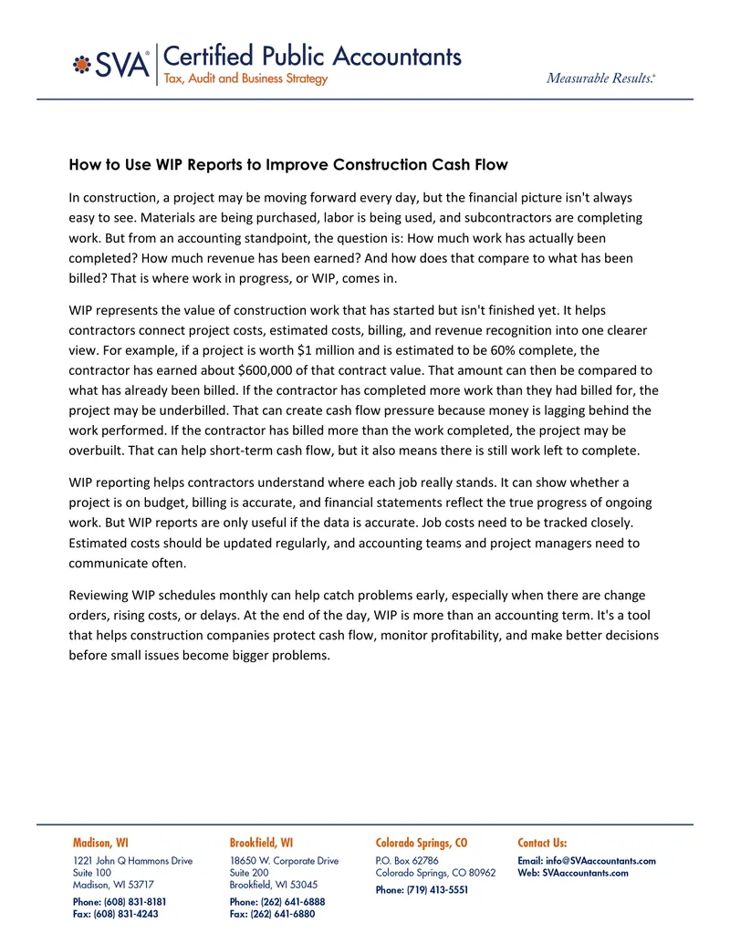 Using WIP Reports to Enhance Construction Cash Flow