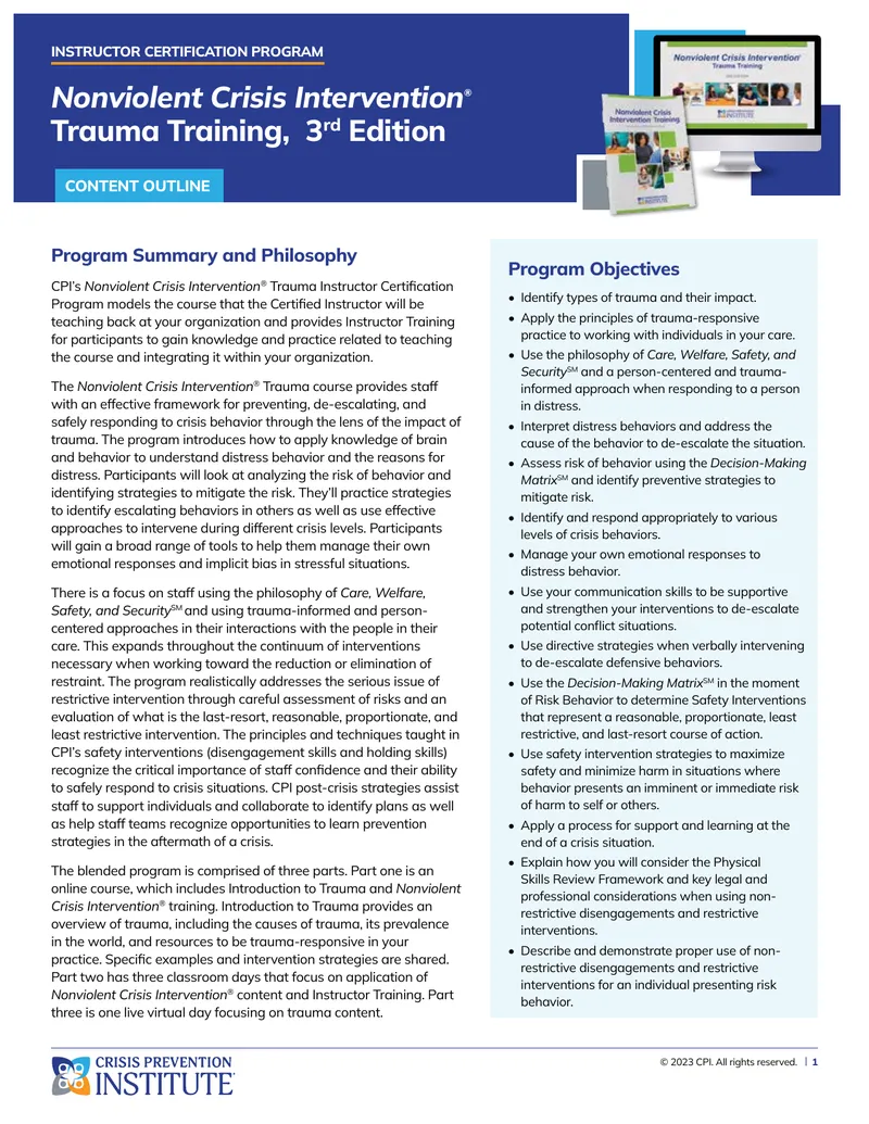 Nonviolent Crisis Intervention Trauma Instructor Certification Program
