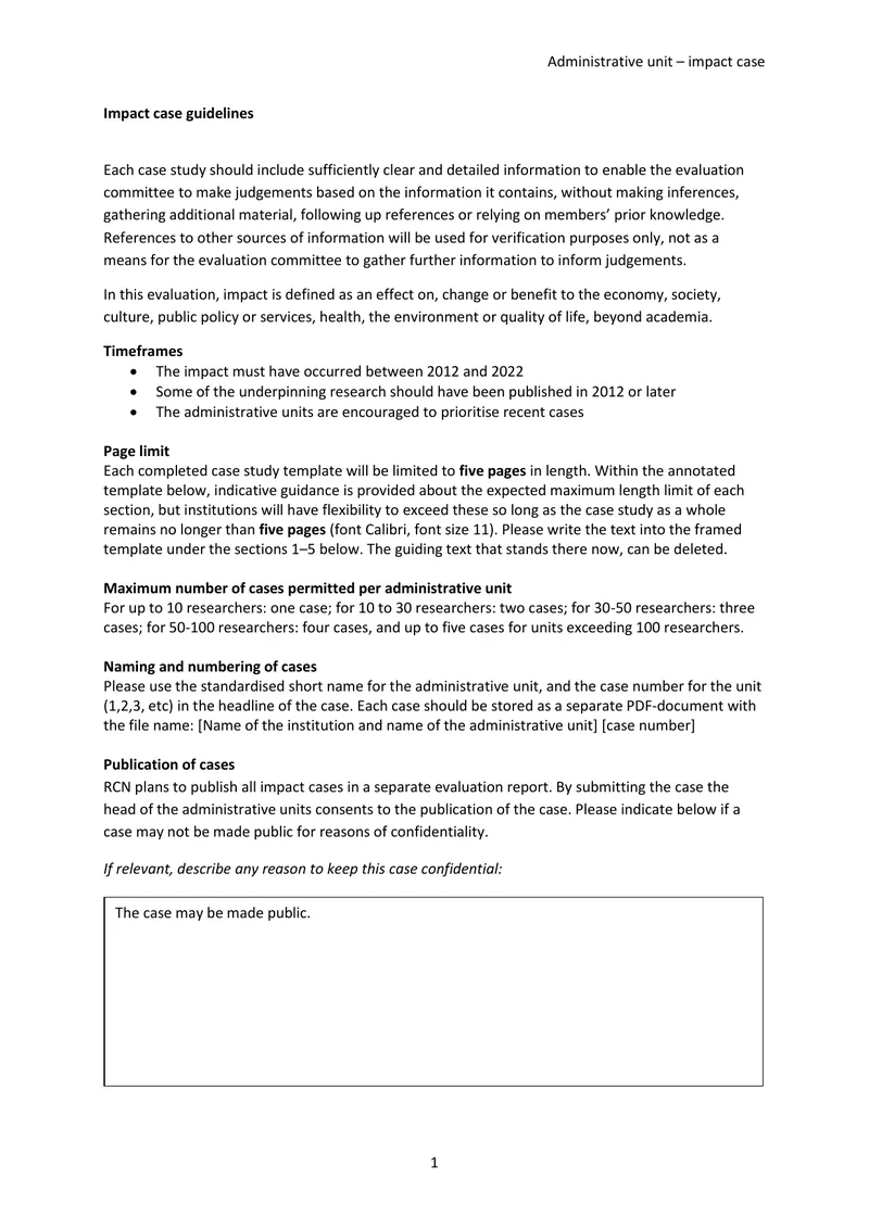 Impact Case Guidelines for Administrative Units