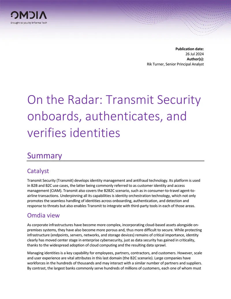Transmit Security Identity Management Platform Overview