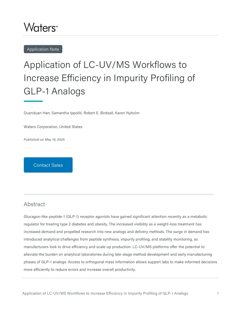 Application of LC-UV/MS Workflows for GLP-1 Analogs