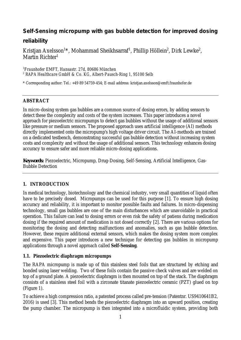 Self-Sensing Micropump for Gas Bubble Detection