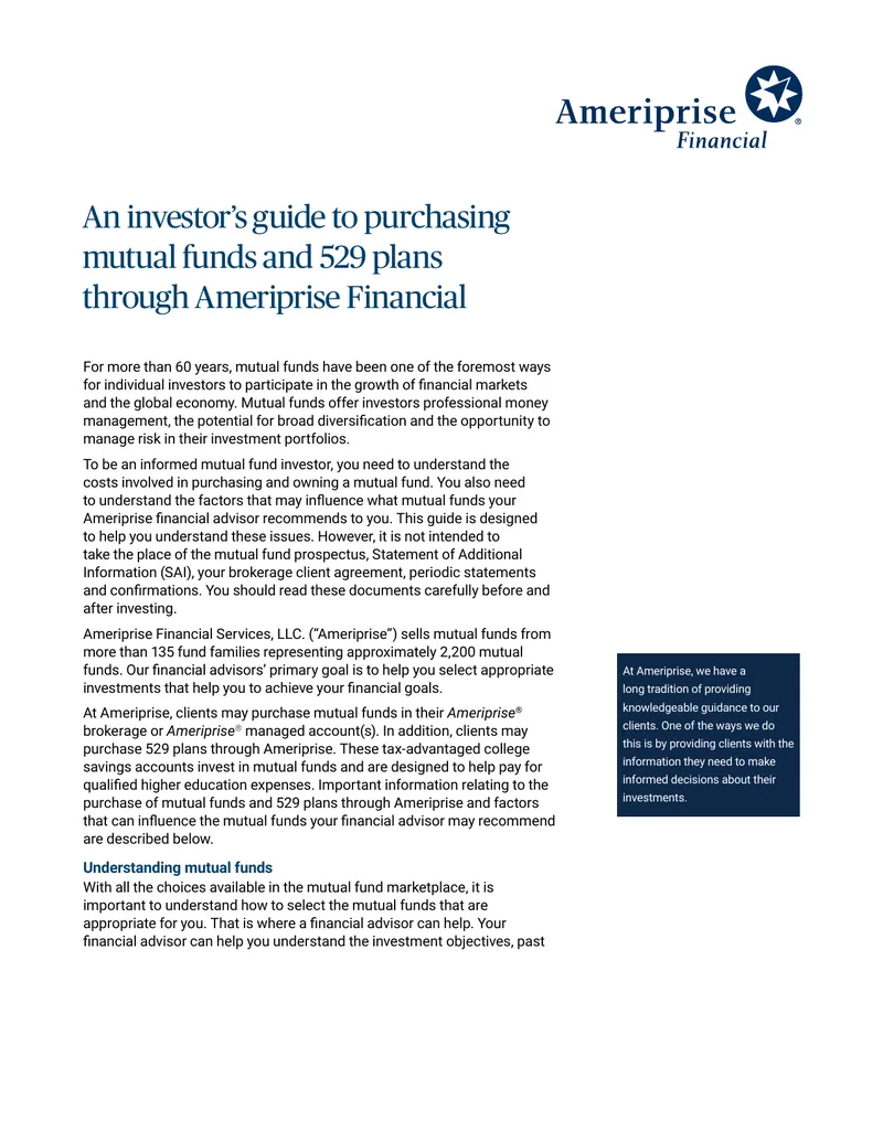 Guide to Purchasing Mutual Funds and 529 Plans
