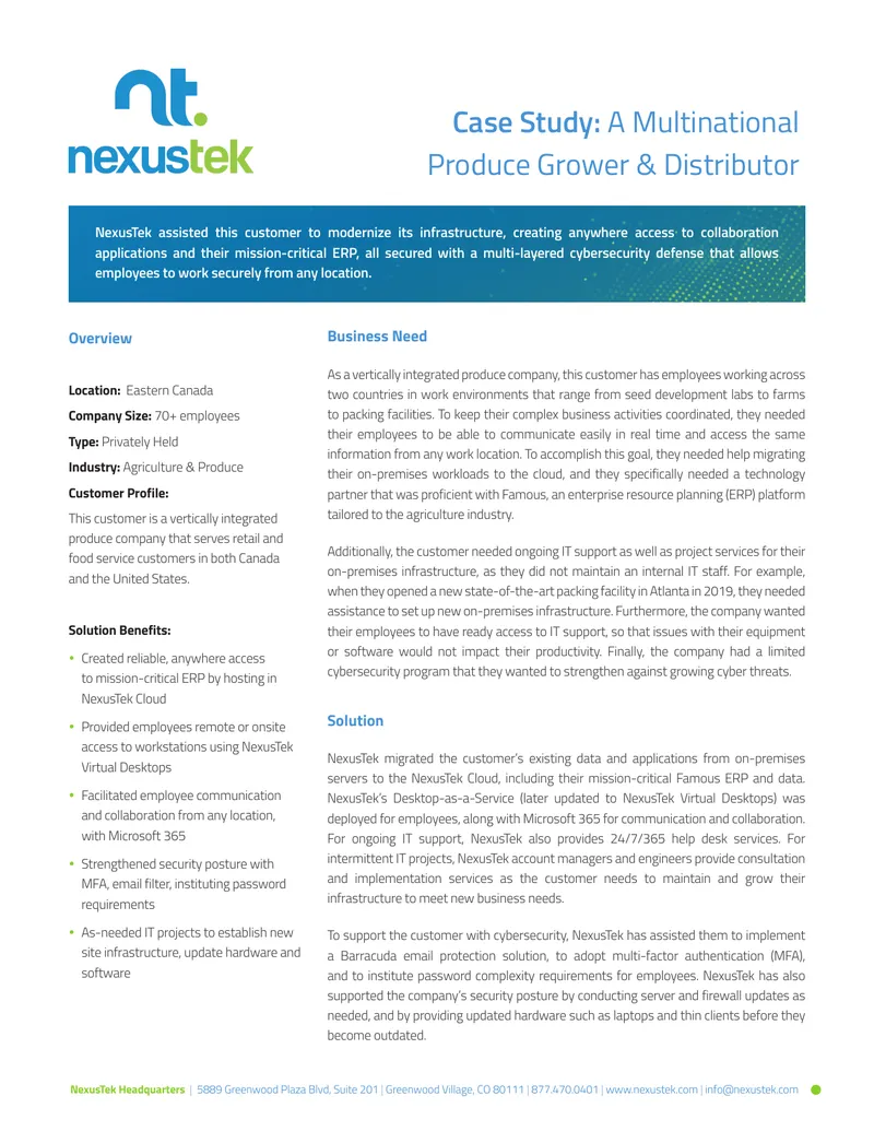 Case Study on Cloud Migration for Produce Distributor