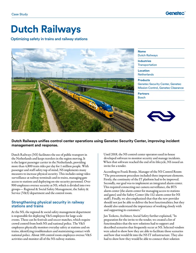 Dutch Railways Security Center Implementation Case Study