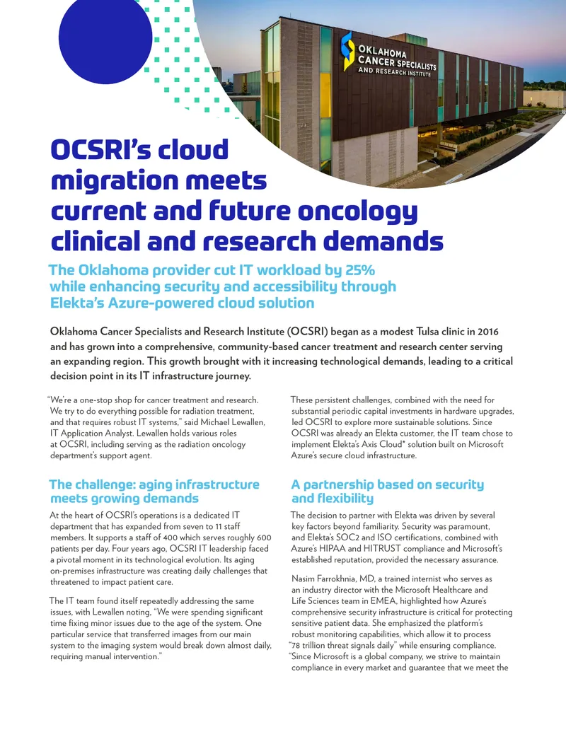 OCSRI Cloud Migration for Oncology Care