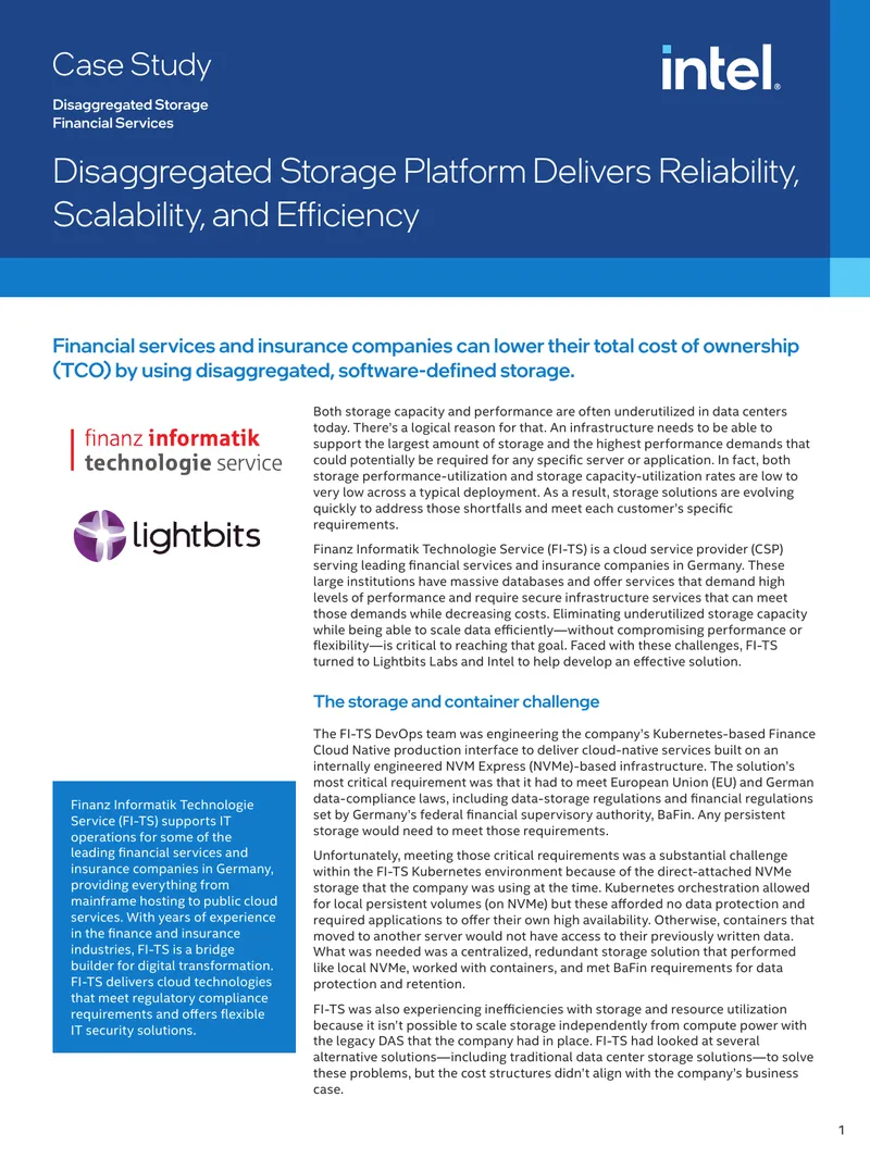 Disaggregated Storage Platform for Financial Services
