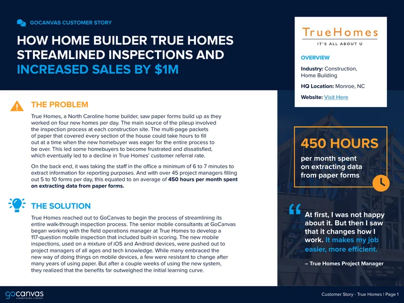 True Homes Inspection Process Streamlining Case Study