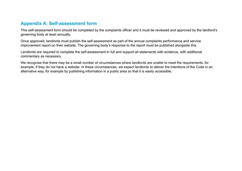 Self-Assessment Form for Complaints Handling