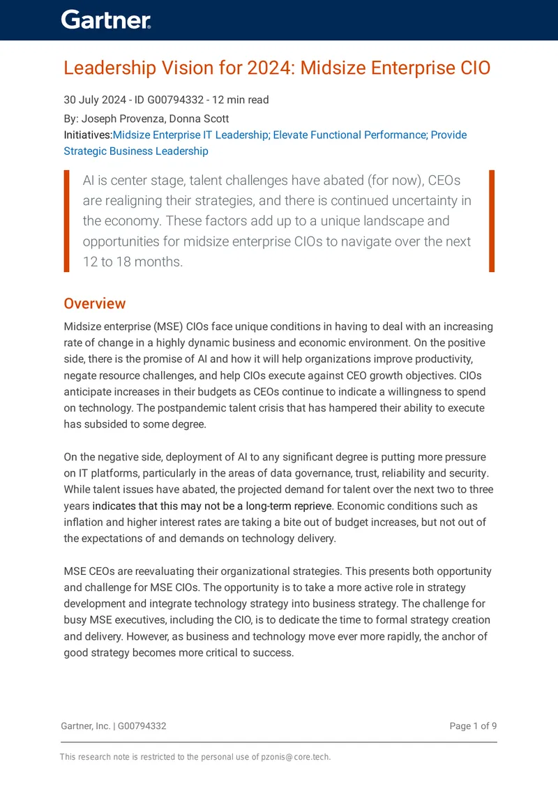 Leadership Vision for 2024: Midsize Enterprise CIO