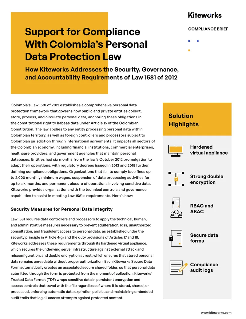Support for Compliance With Colombia’s Personal Data Protection Law