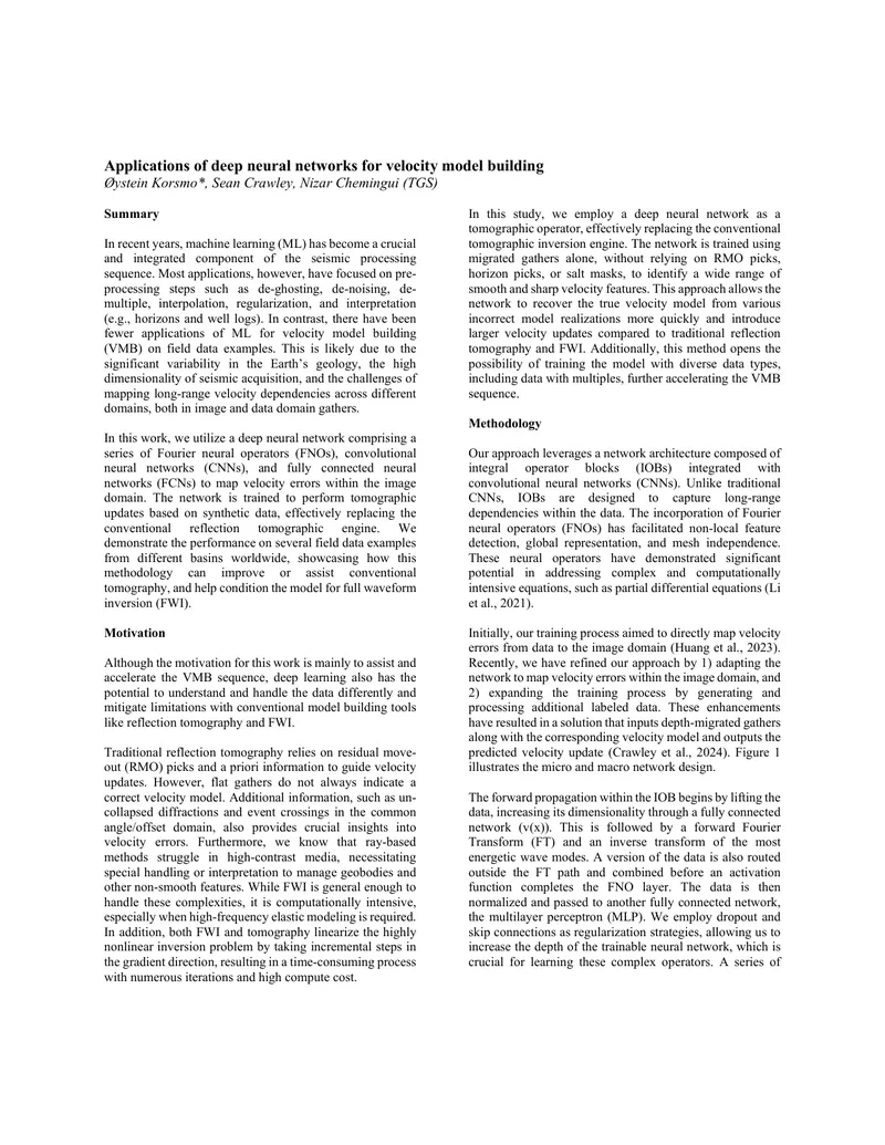 Applications of Deep Neural Networks for Velocity Model Building