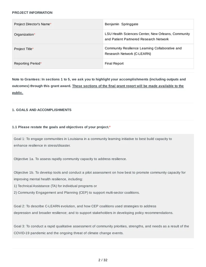 Community Resilience Learning Collaborative Final Report preview page 1