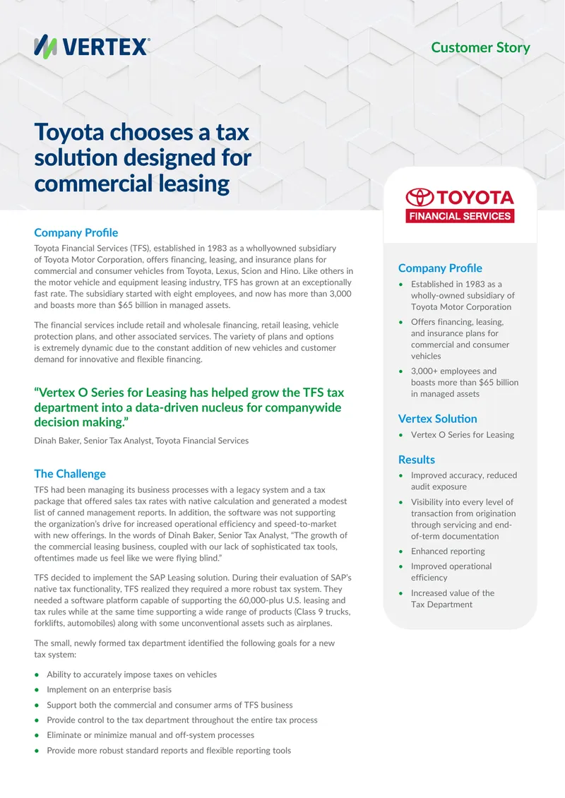 Toyota Financial Services Tax Solution Implementation