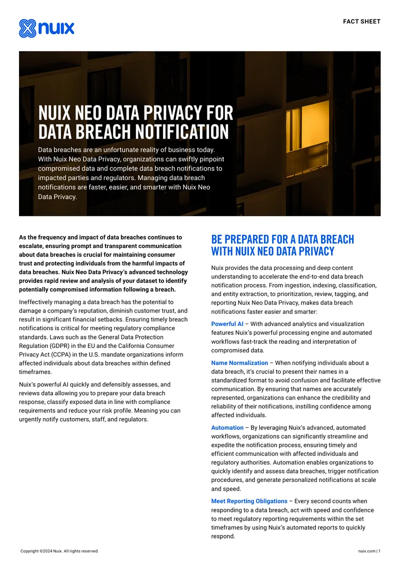 Nuix Neo Data Privacy Data Breach Notification Process