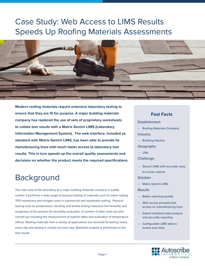 Implementation of Matrix Gemini LIMS for Roofing Materials Testing