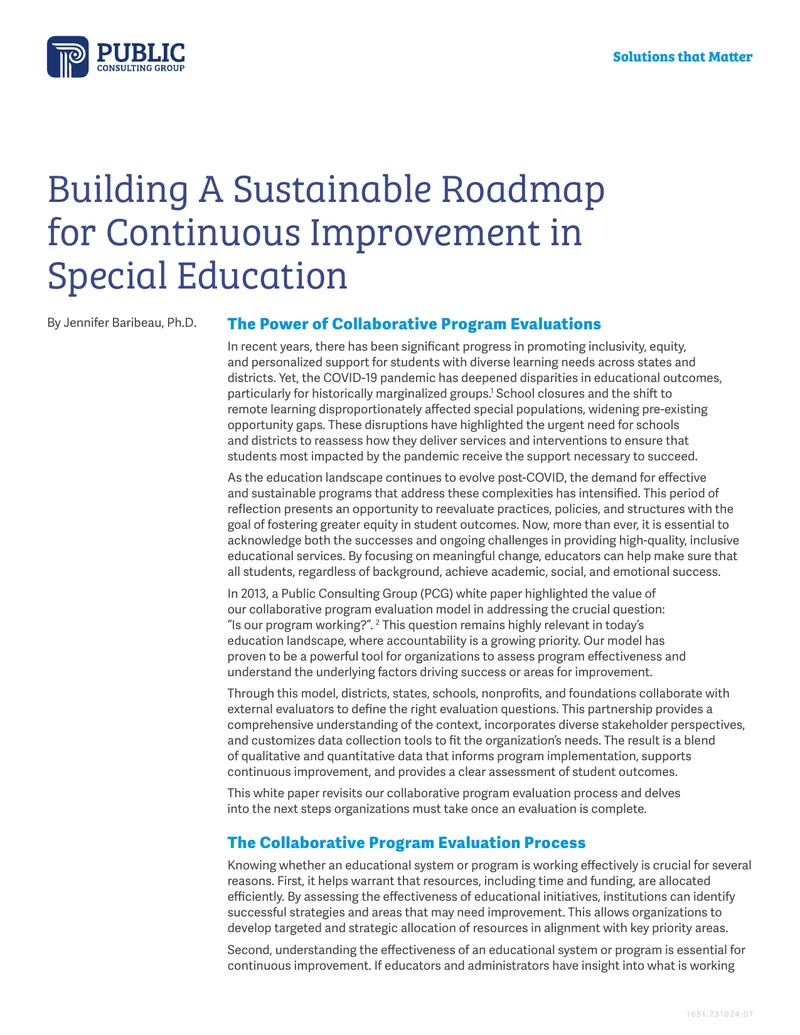 Building A Sustainable Roadmap for Continuous Improvement in Special Education