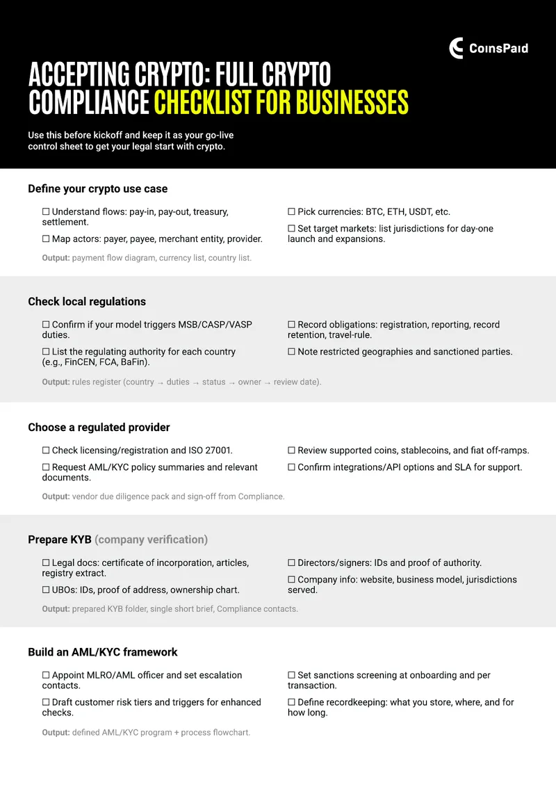 Crypto Compliance Checklist for Businesses