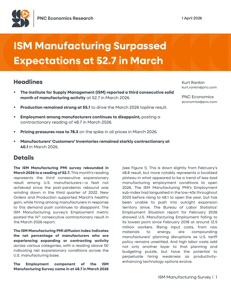 ISM Manufacturing Survey March 2026 Report