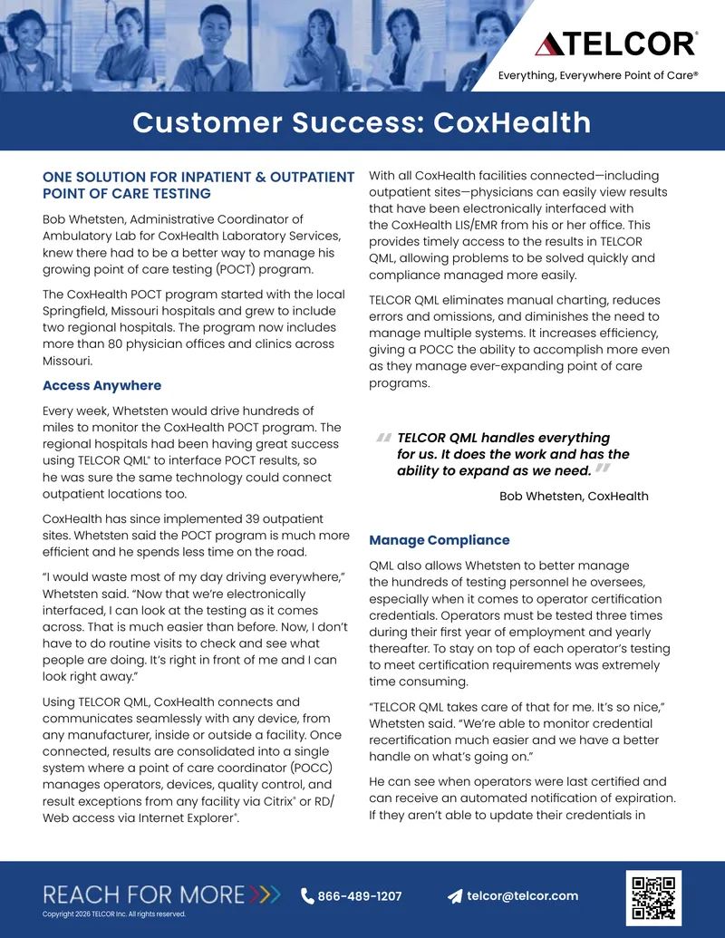 CoxHealth Point of Care Testing Program Management