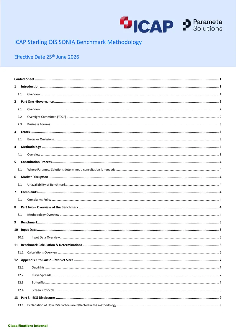 ICAP Sterling OIS SONIA Benchmark Methodology