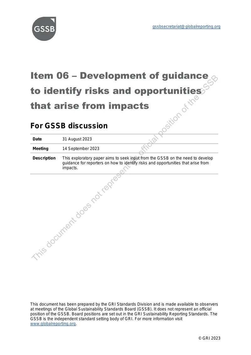 Guidance Development for Identifying Risks and Opportunities