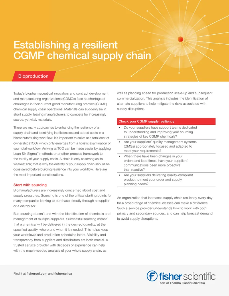 Establishing a Resilient CGMP Chemical Supply Chain