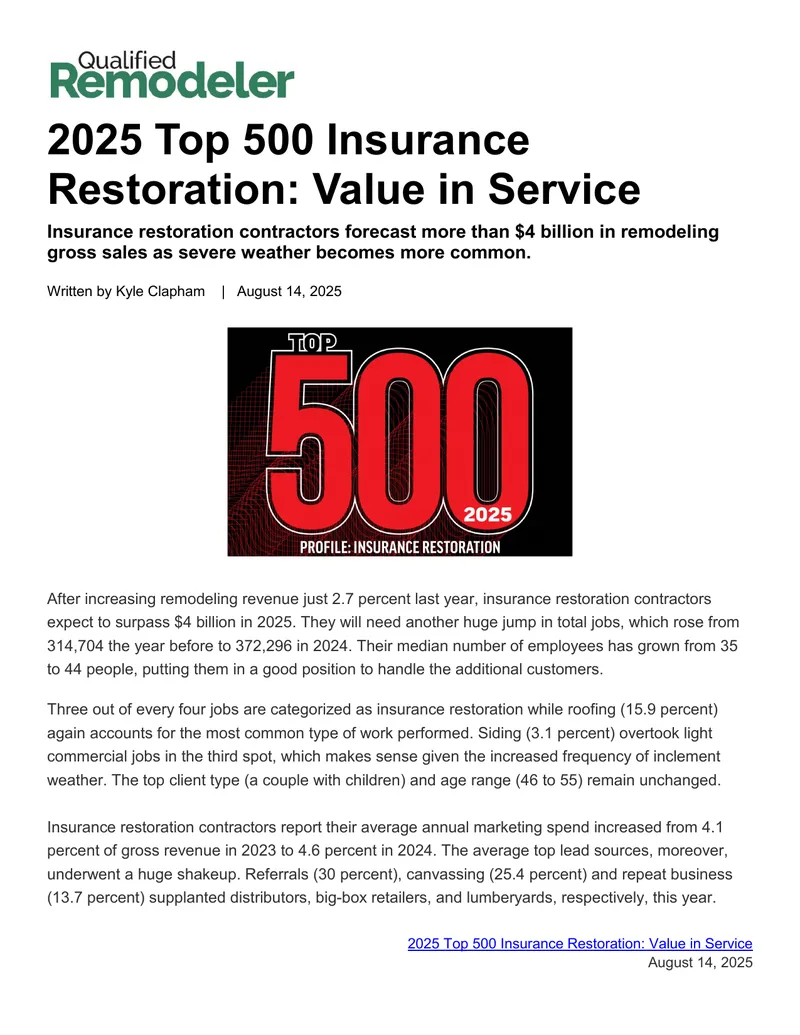 2025 Top 500 Insurance Restoration Industry Report