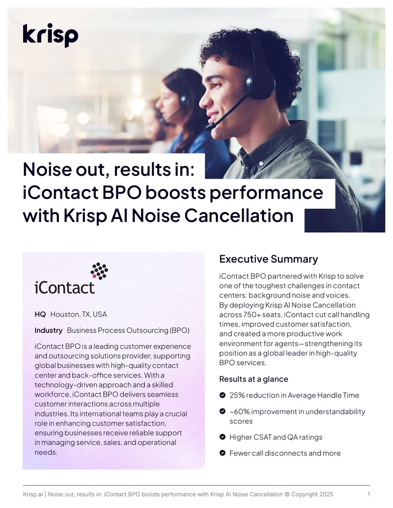 iContact BPO Enhances Performance with Krisp AI Noise Cancellation