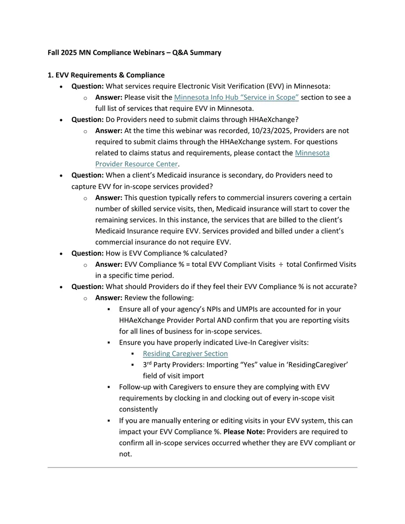 Fall 2025 Minnesota Compliance Webinar Q&A Summary