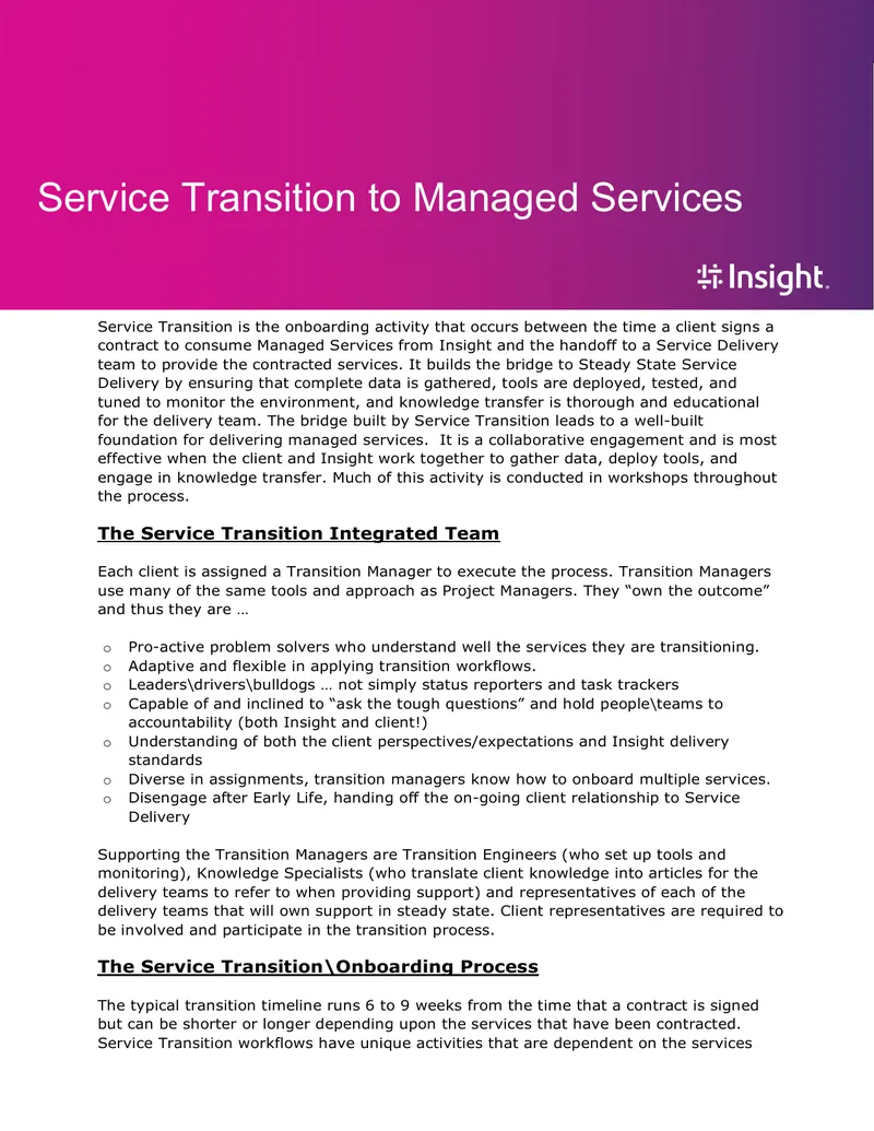 Service Transition Process for Managed Services preview page 1